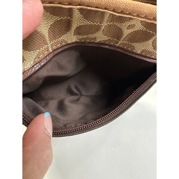 Fossil Signature Marlow Crossbody Bag Brown Floral Leather Trim Fabric 8.5"x9" - Picture 6 of 13
